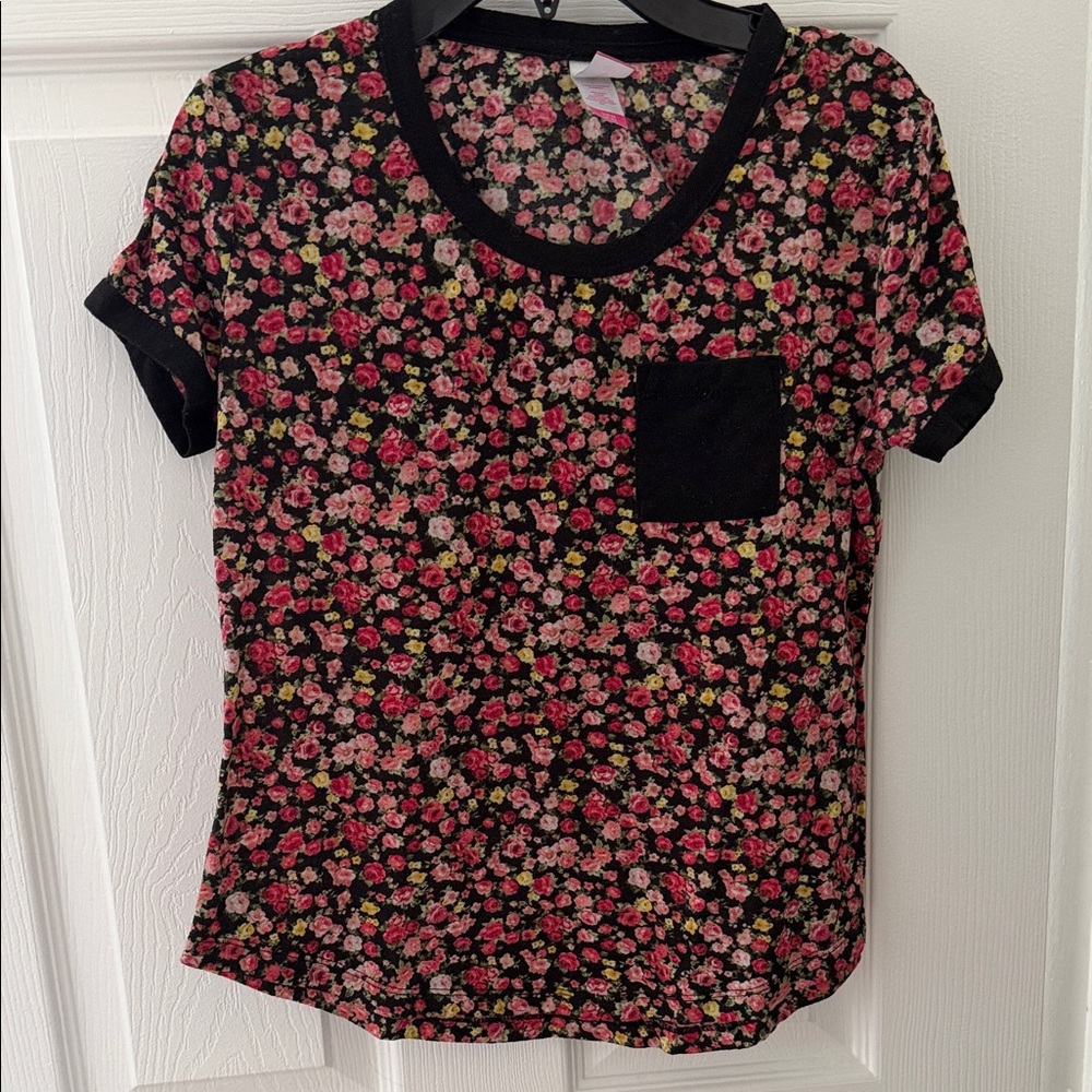 No Boundaries Floral Short Sleeve Top - Black and Pink